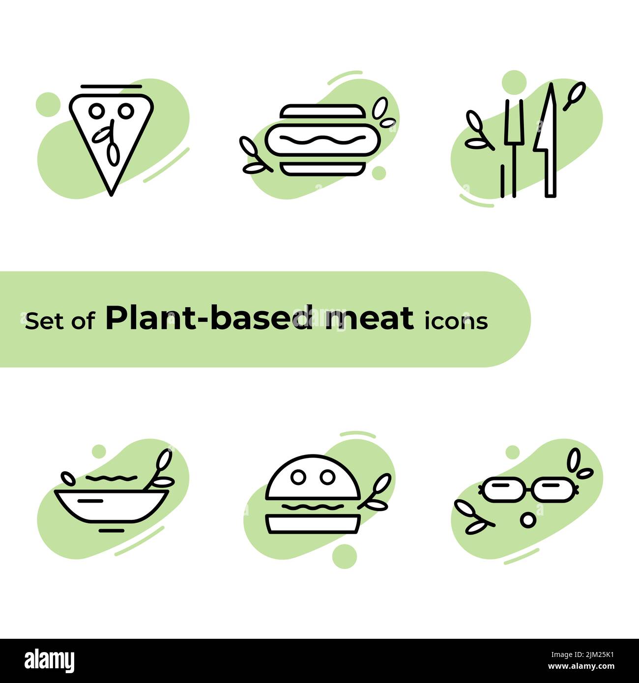 Ensemble d'icônes vectorielles. Concept de viande à base de plantes. Avec préoccupation pour la planète et amour pour les animaux. Illustration de Vecteur