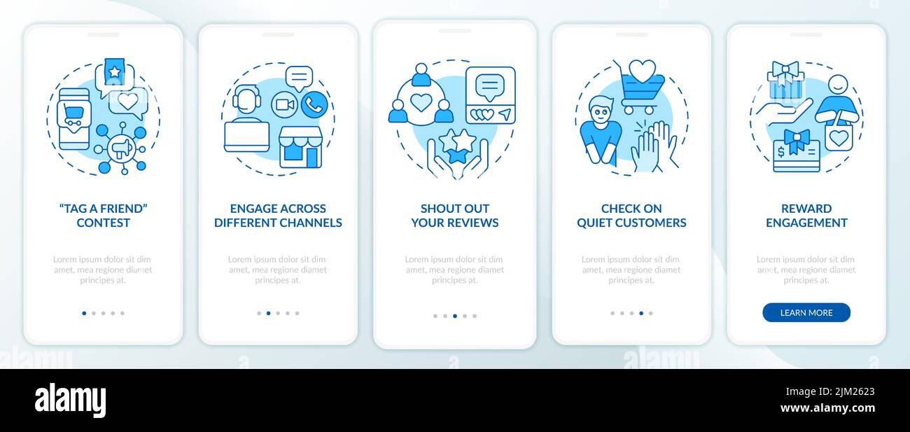 Stratégies d'engagement client écran bleu de l'application mobile d'intégration Illustration de Vecteur