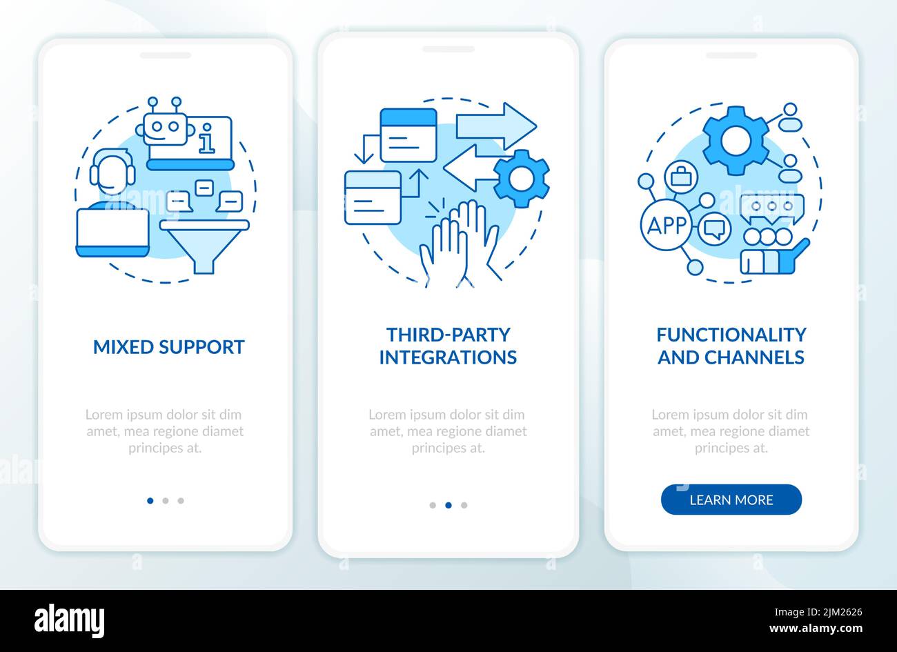 La plate-forme d'engagement des clients comporte un écran bleu d'application mobile d'intégration Illustration de Vecteur