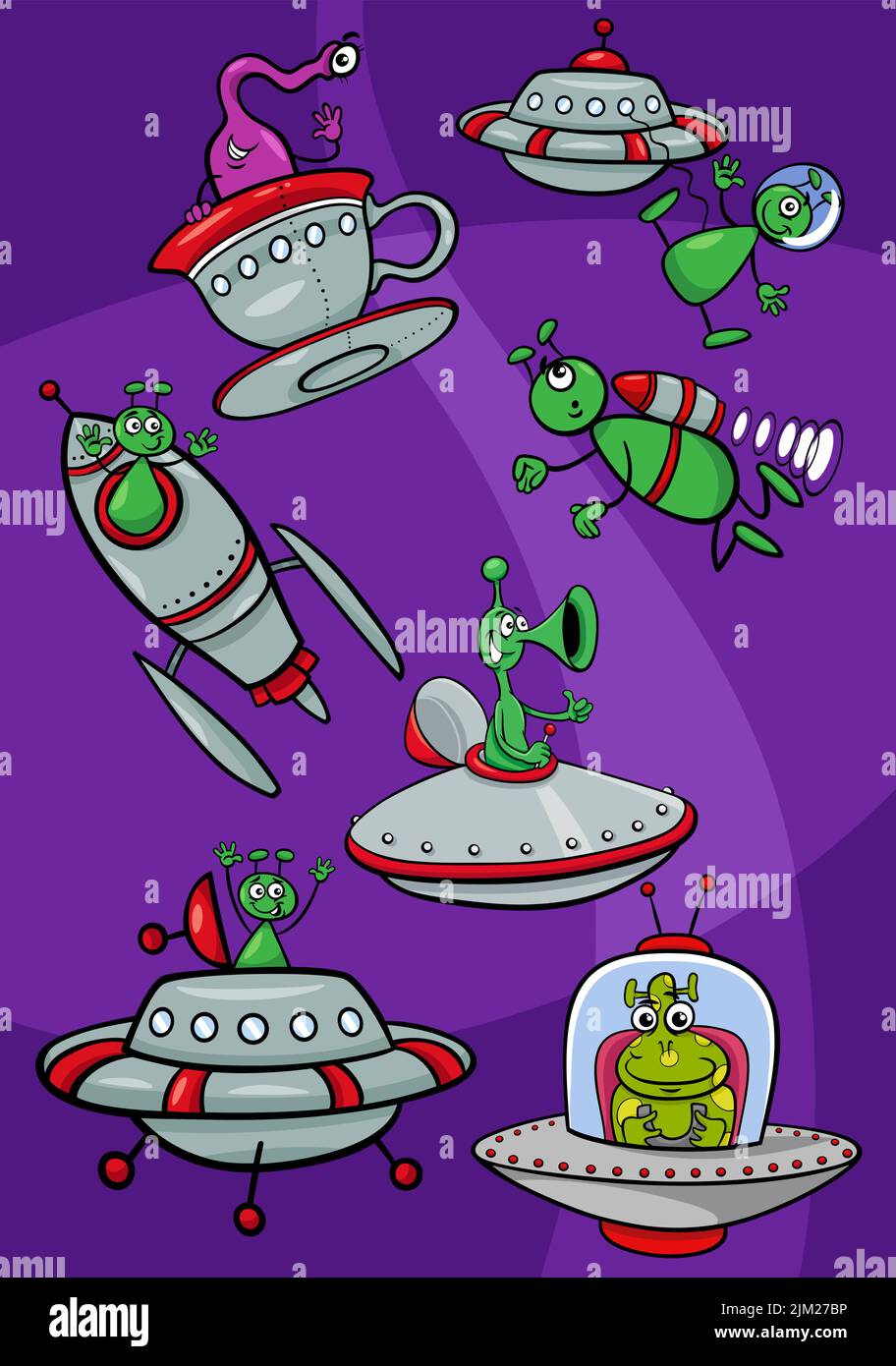 Illustration de personnages extraterrestres amusants dans l'espace Illustration de Vecteur