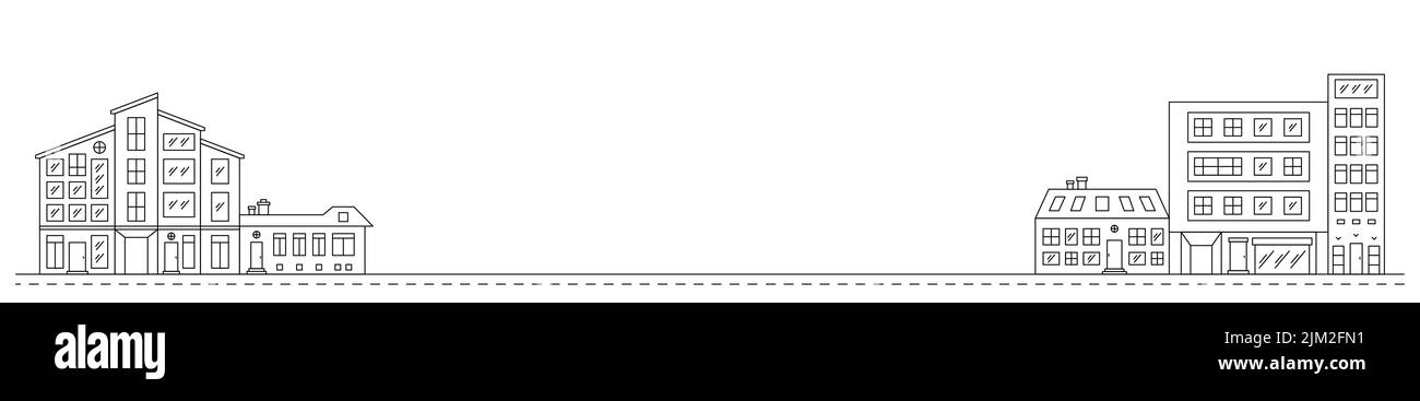 Illustration d'un séparateur avec ligne de voisinage. Paysage urbain avec bâtiments résidentiels noirs. Illustration de Vecteur