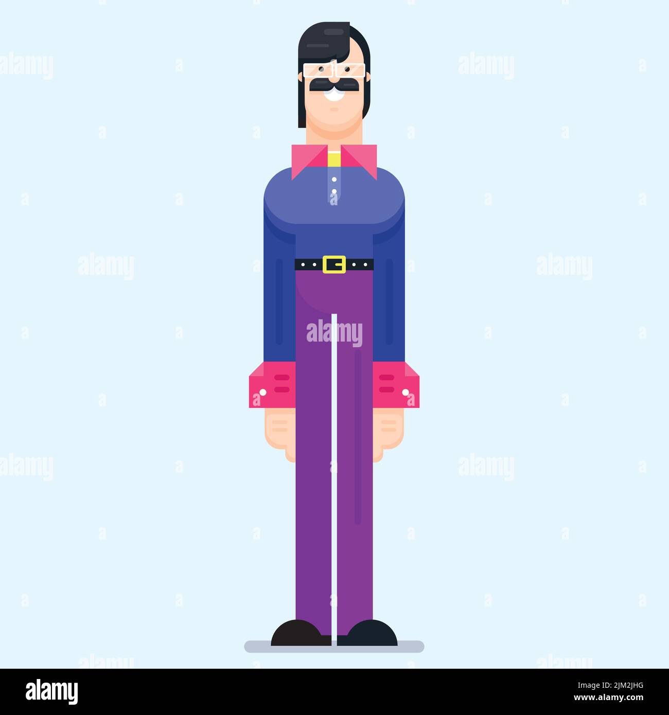 Moustache homme dans des vêtements décontractés avec des lunettes. Forme plate de caractère mâle en position debout, illustration vectorielle Illustration de Vecteur