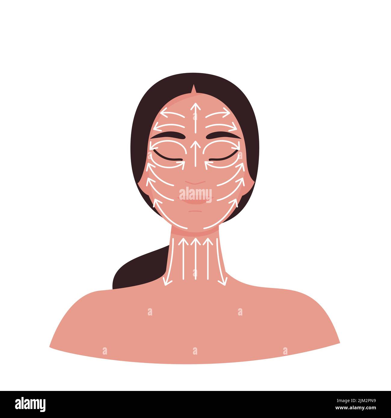 Infographie lignes de massage du visage sur le portrait de fille Illustration de Vecteur