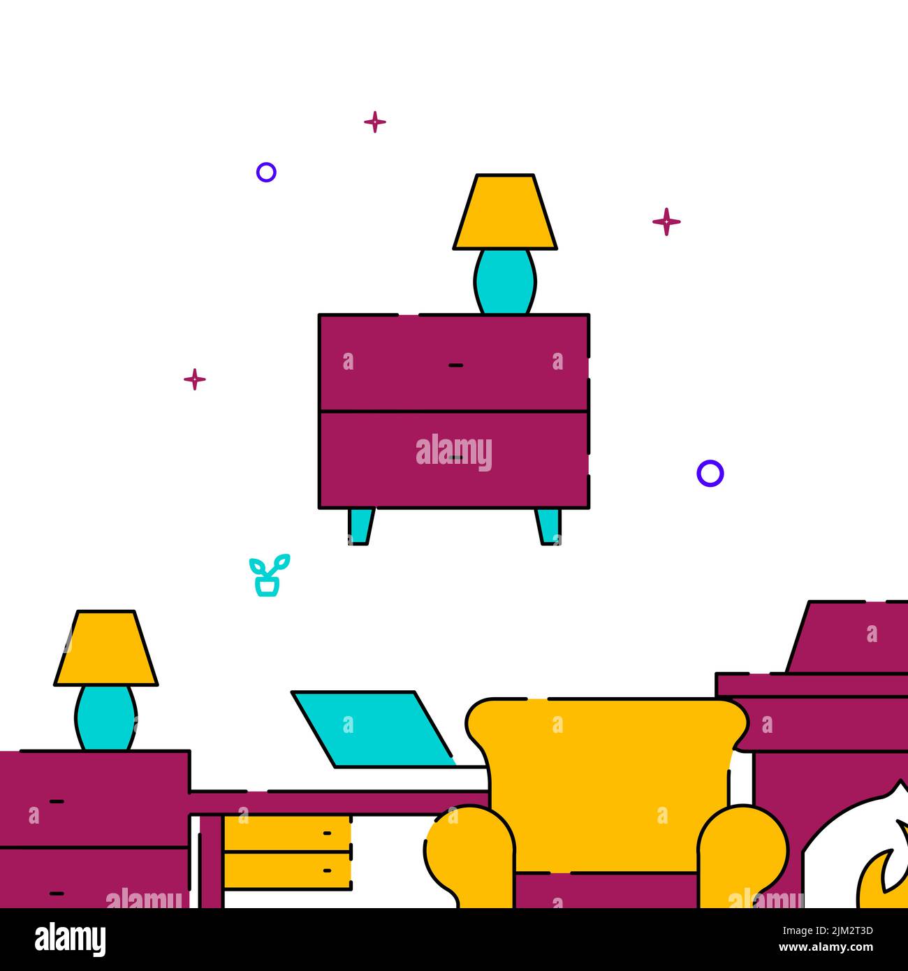 Icône vectorielle de ligne remplie de table de chevet, illustration simple, bordure inférieure associée. Illustration de Vecteur