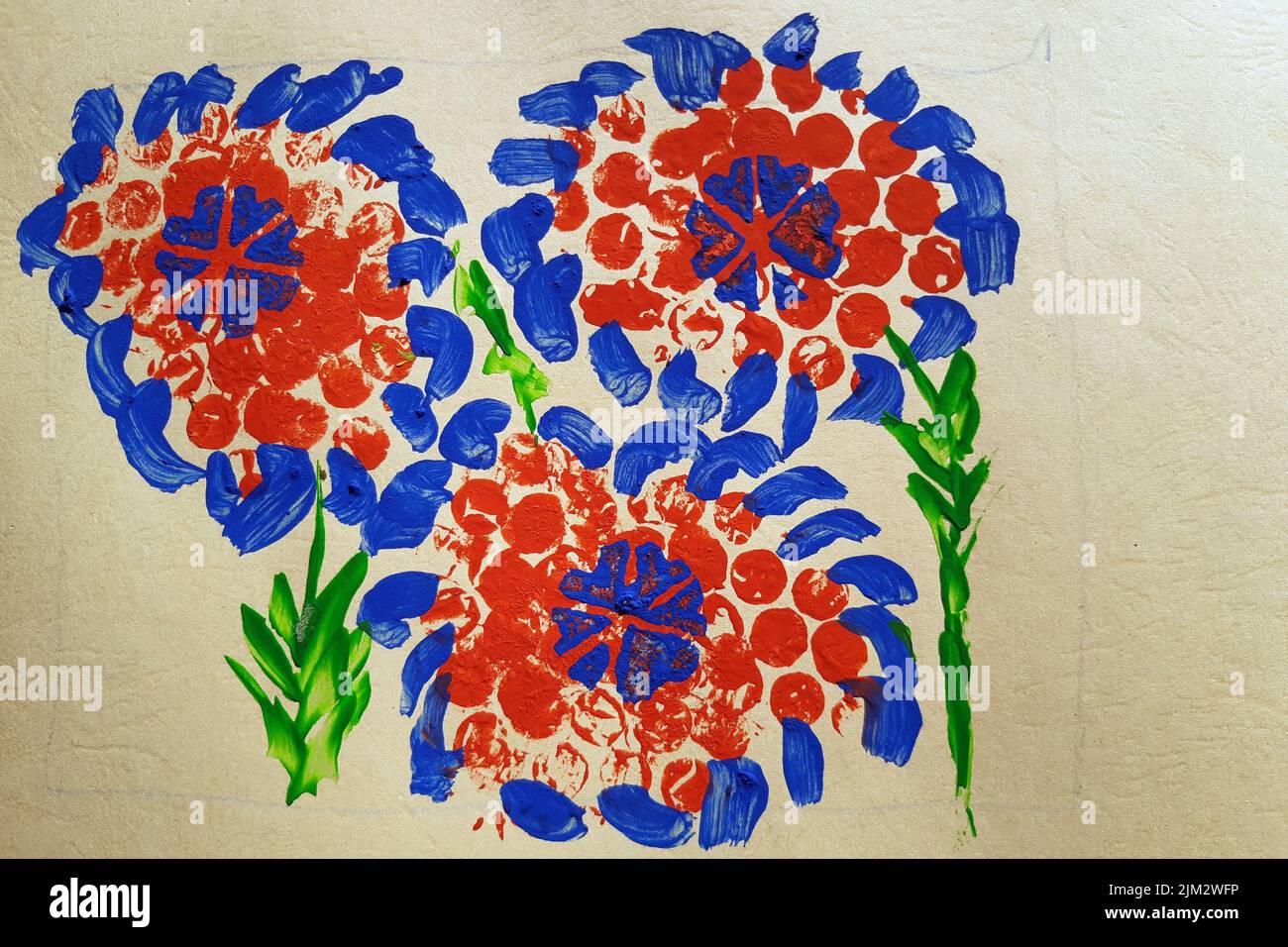 Motif fleuri fait main. Nature fleurie peintures abstraites de la nature. Peinture d'art colorée avec peintures acryliques. Dessiner comme un passe-temps. Peinture faite à la main. Banque D'Images