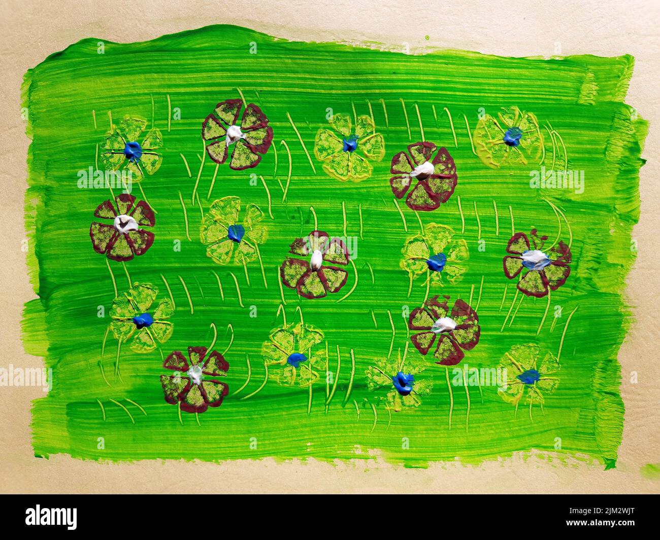 Motif fleuri fait main. Nature fleurie peintures abstraites de la nature. Peinture d'art colorée avec peintures acryliques. Dessiner comme un passe-temps. Peinture faite à la main. Banque D'Images