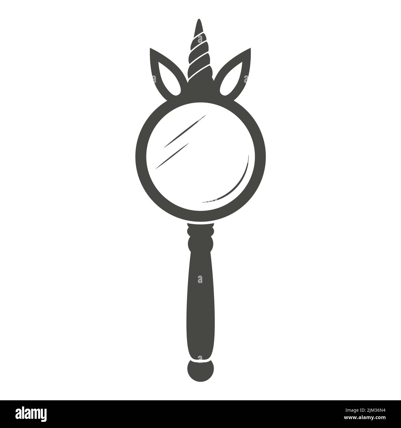 Miroir de princesse UNICORN de style royal sur fond blanc. Cadre avec couronne pour l'anniversaire et la fête de bébé fille. Silhouette vectorielle. Illustration de Vecteur