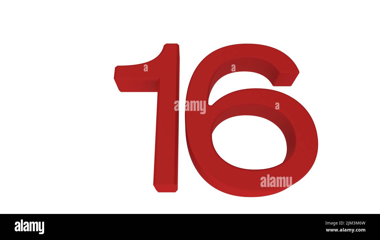 illustration du rendu d'anniversaire de cristal de verre numéro 16 or argent 3d Banque D'Images