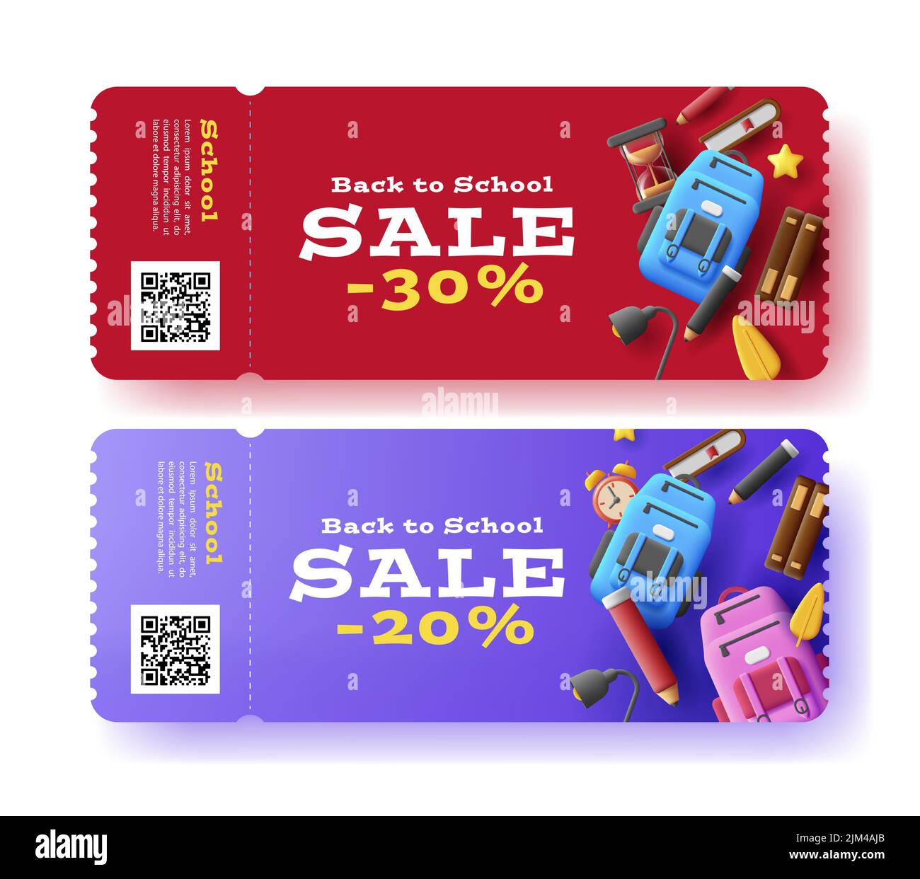 Brochure promotionnelle de la vente à prix réduit avec 3D illustrations d'objets scolaires Illustration de Vecteur