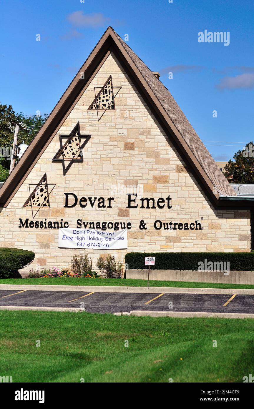 Skokie, Illinois, États-Unis. La Synagogue Devar Emet Messianic dans la banlieue de Chicago. Banque D'Images