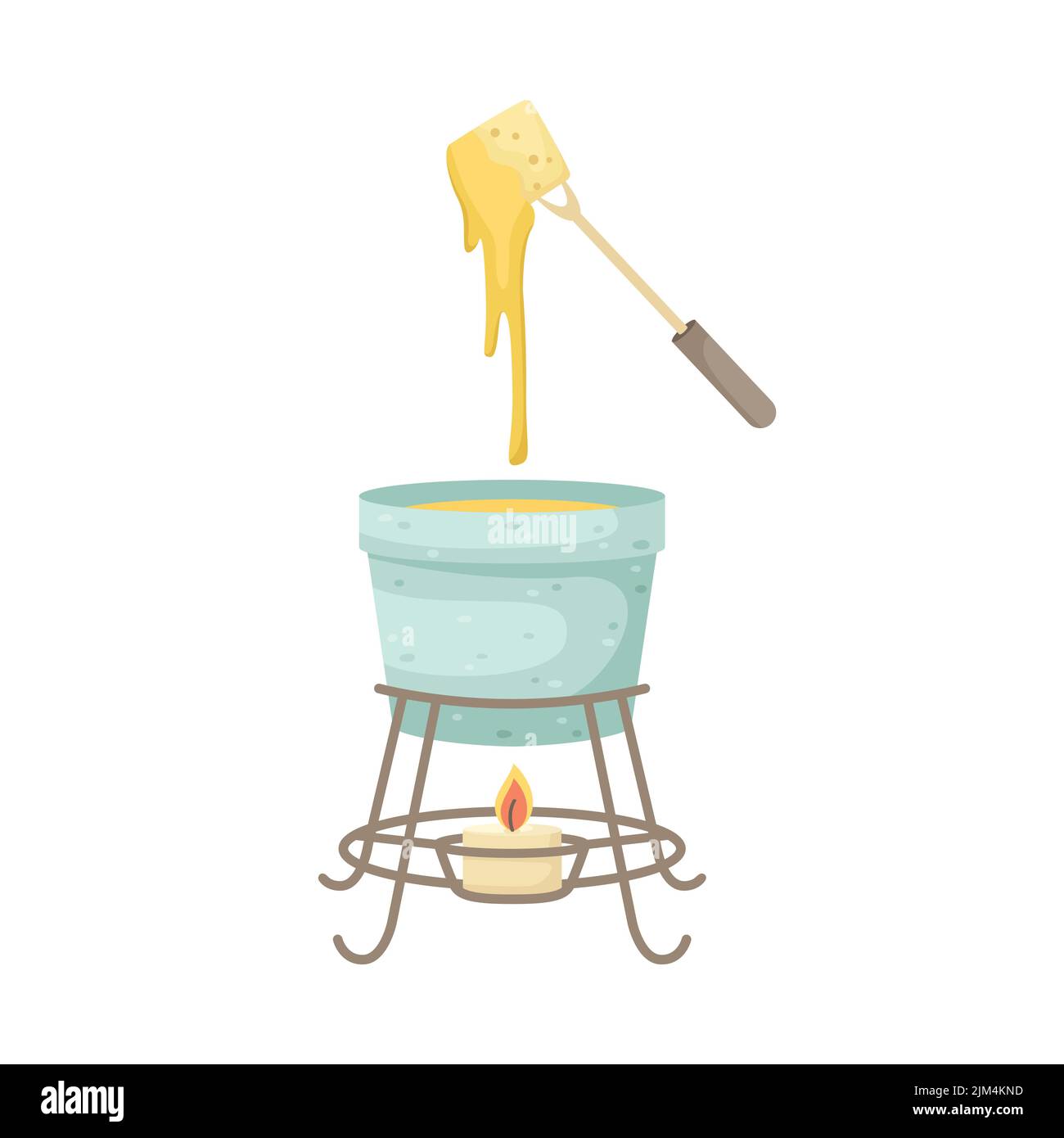 Illustration vectorielle de la fondue au fromage avec des morceaux de baguette. Illustration de Vecteur