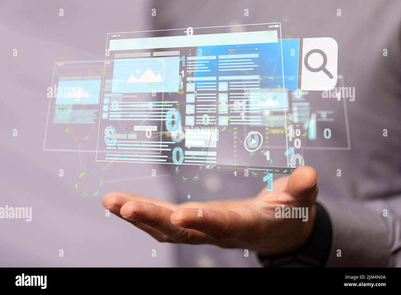 Une application Web d'interface 3D rendue sur une main Banque D'Images