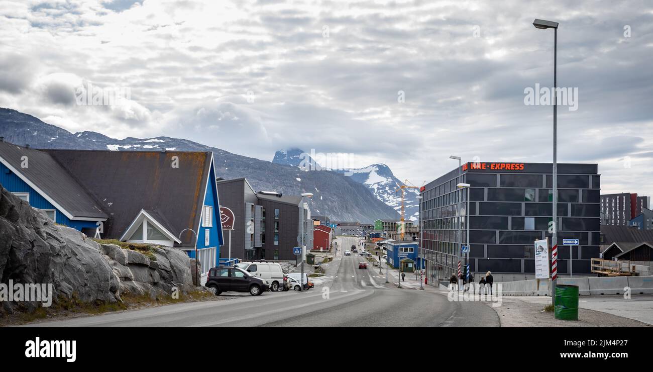 Magasins et commerces à Aqqusinersuaq, à Nuuk (Groenland), le 20 juillet 2022 Banque D'Images