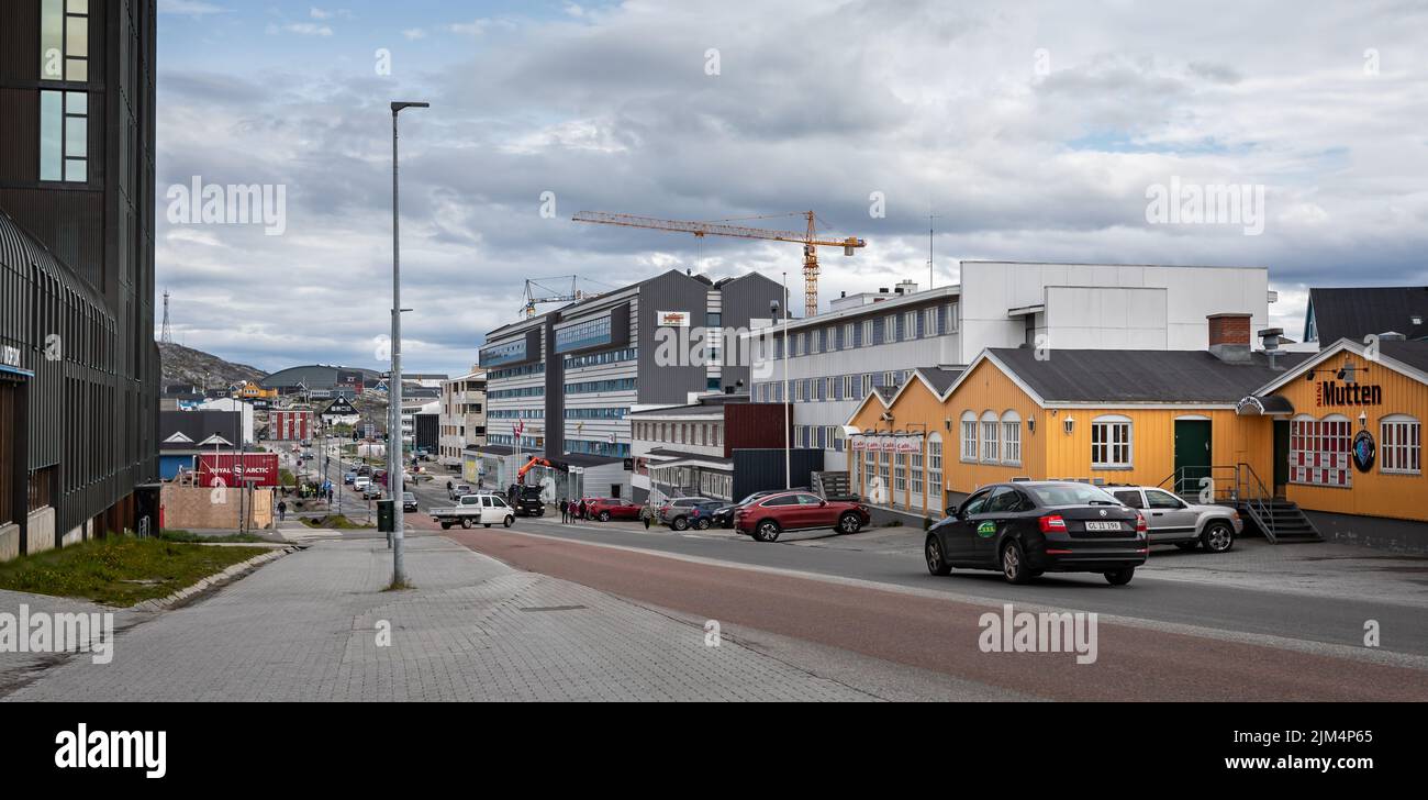 Magasins et commerces à Aqqusinersuaq, à Nuuk (Groenland), le 20 juillet 2022 Banque D'Images