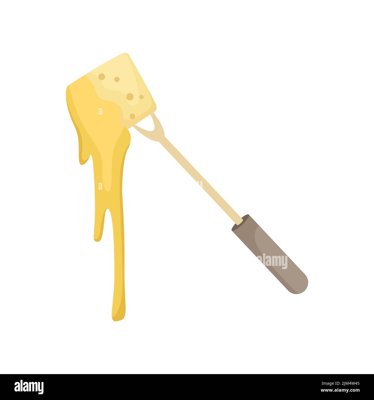 Illustration vectorielle d'une fourchette avec un morceau de baguette trempée dans une fondue au fromage. Illustration de Vecteur