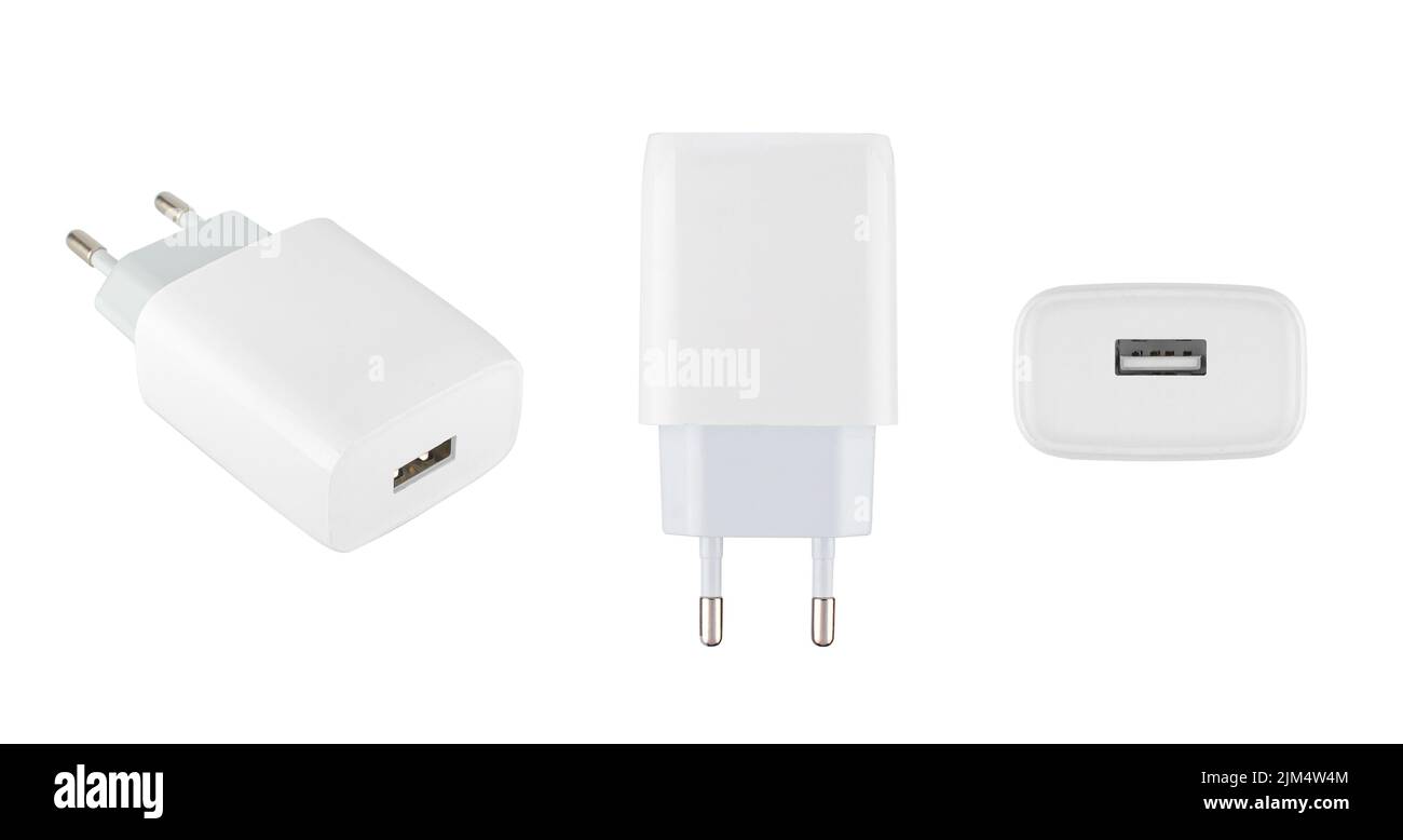 adaptateur secteur pour tablette téléphonique, accessoire téléphonique, sur fond blanc dans et Banque D'Images
