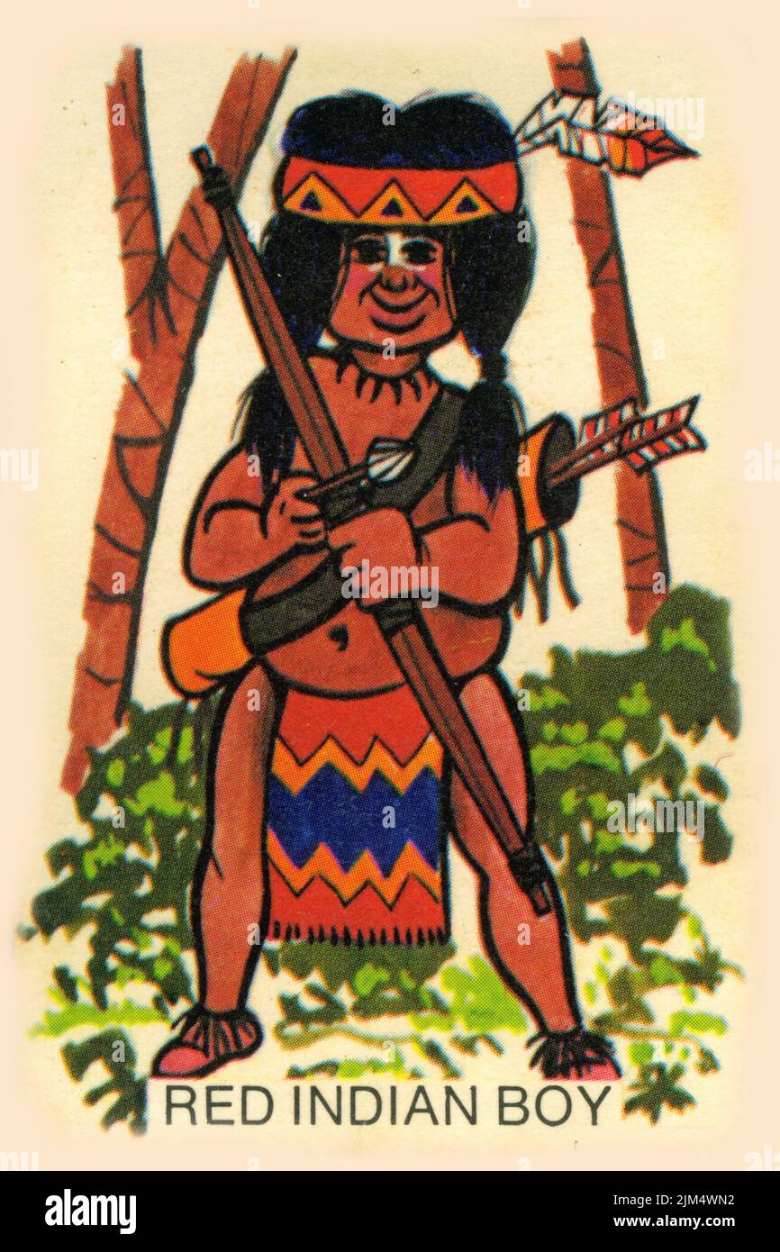 Design rétro d'une carte pour jouer à Snap, avec un garçon indien rouge, vers 1940 Banque D'Images