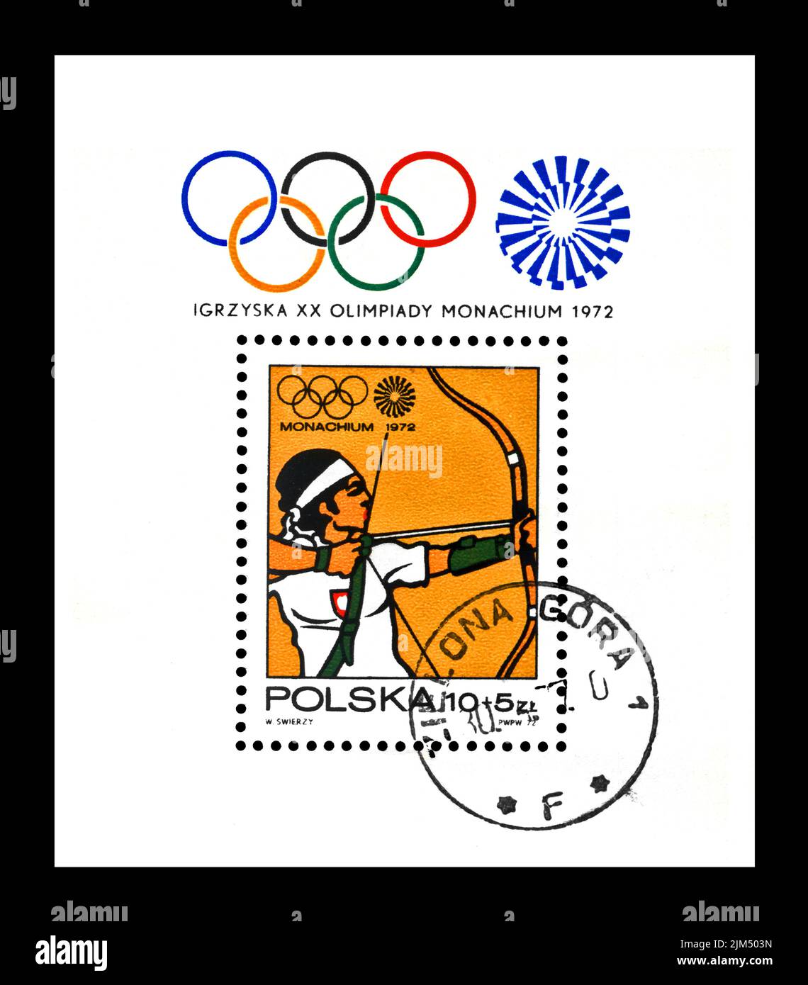 Jeux olympiques de tir à l'arc à Munich (1972), vers 1972. Objet consacré aux Jeux Olympiques de 20th. Timbre postal imprimé en Pologne. Banque D'Images Jeux olympiques de tir à l'arc à Munich (1972), vers 1972. Objet consacré aux Jeux Olympiques de 20th. Timbre postal imprimé en Pologne. Banque D'Images