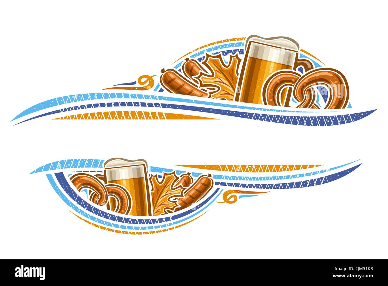 Bordure vectorielle pour l'Oktoberfest avec espace de copie vierge pour le texte publicitaire, carte de vœux décorative avec illustration d'une tasse à bière, bretzel oktoberfest, autu sec Illustration de Vecteur