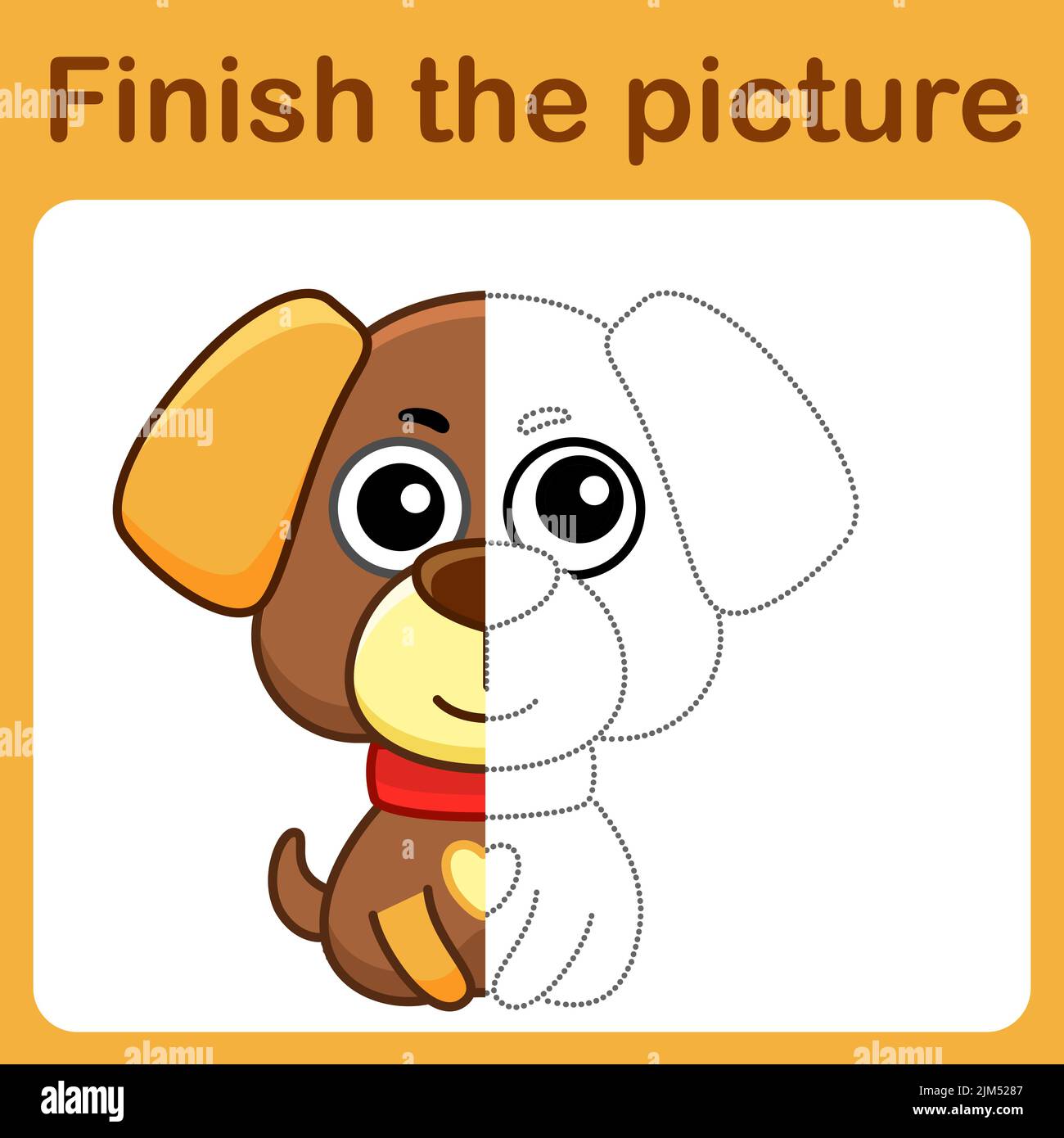 Connectez le point et complétez l'image. Livre de coloriage simple de chien. Jeu de dessin pour enfants Illustration de Vecteur