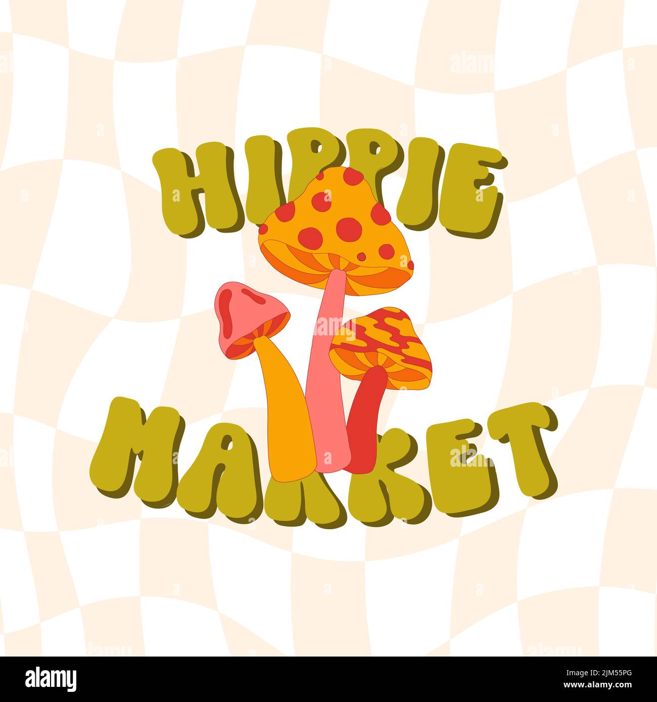 Style hippie funky Vibe. Vintage 1960-1970. Arrière-plan rétro hippy. Imprimé rétro symbole. Illustration de Vecteur