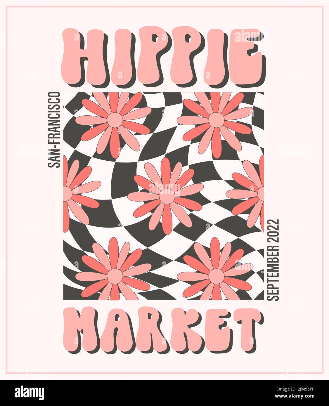 Style hippie funky Vibe. Vintage 1960-1970. Arrière-plan rétro hippy. Imprimé rétro symbole. Illustration de Vecteur