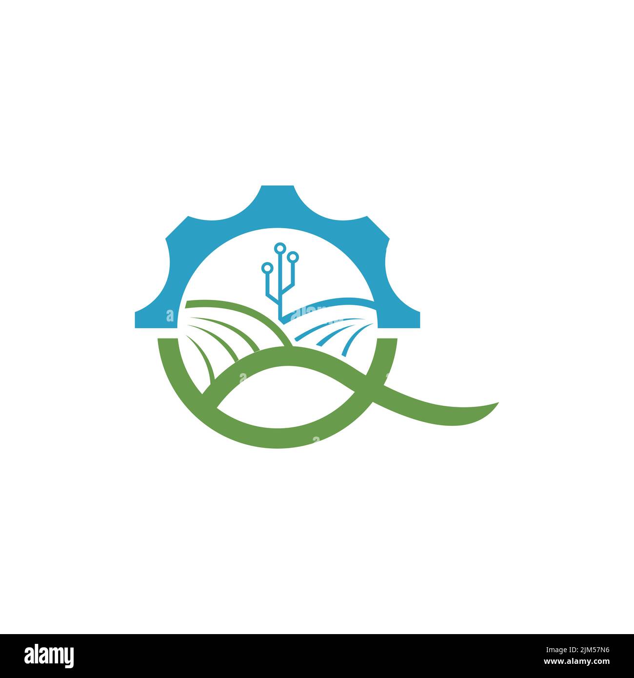 Lettre initiale Q conception du logo de biotechnologie agricole. Icône d'exploitation d'engrenages logo Elément de conception vecteur Illustration de Vecteur