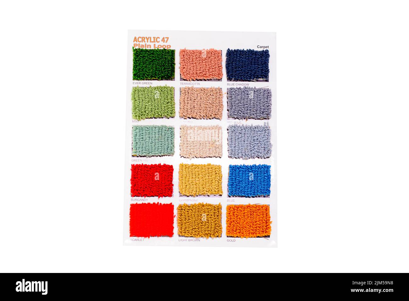 Cadre d'échantillons de tapis colorés isolés sur un fond blanc avec un espace de copie Banque D'Images