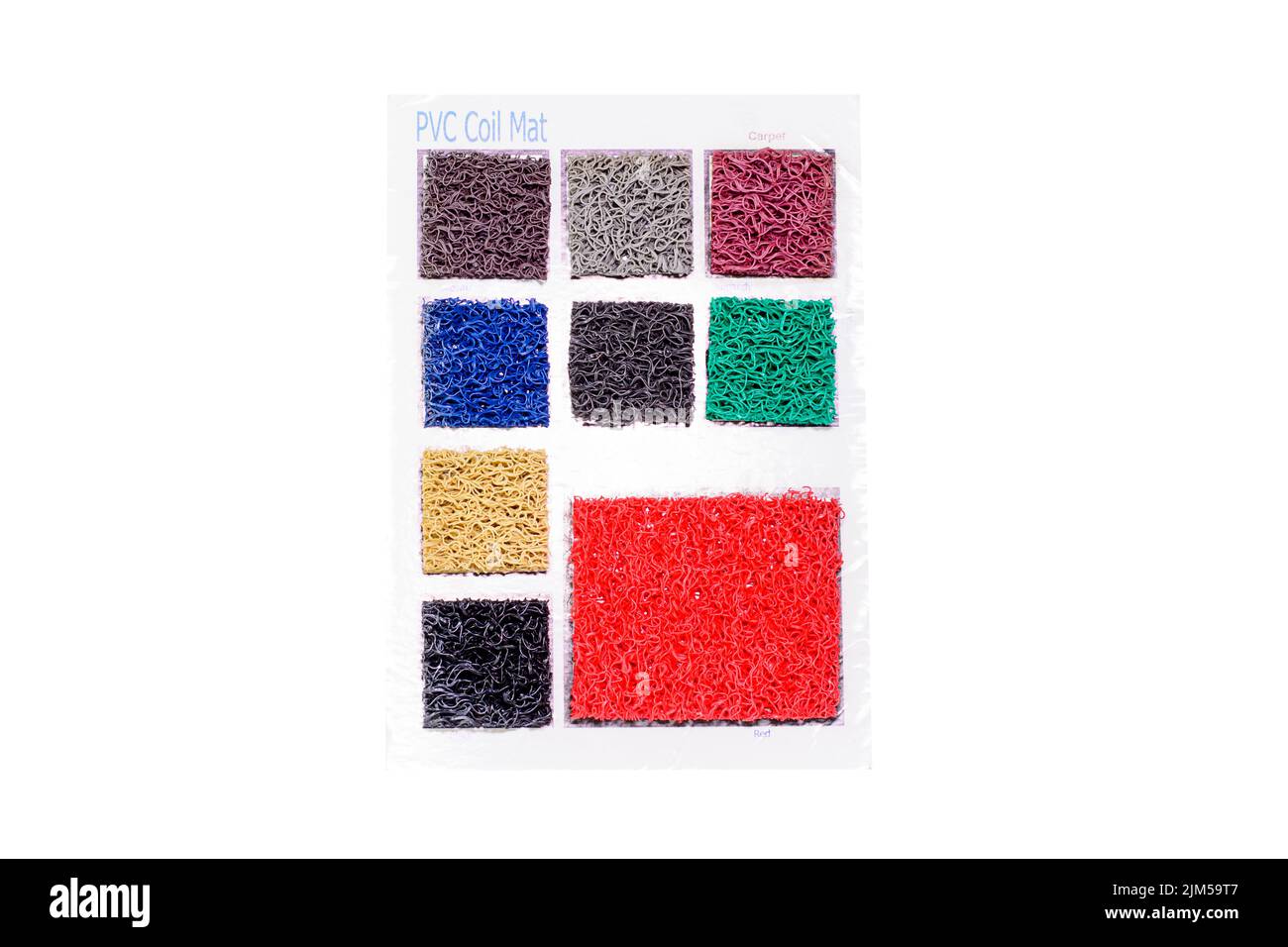 Cadre d'échantillons de tapis colorés isolés sur un fond blanc avec un espace de copie Banque D'Images
