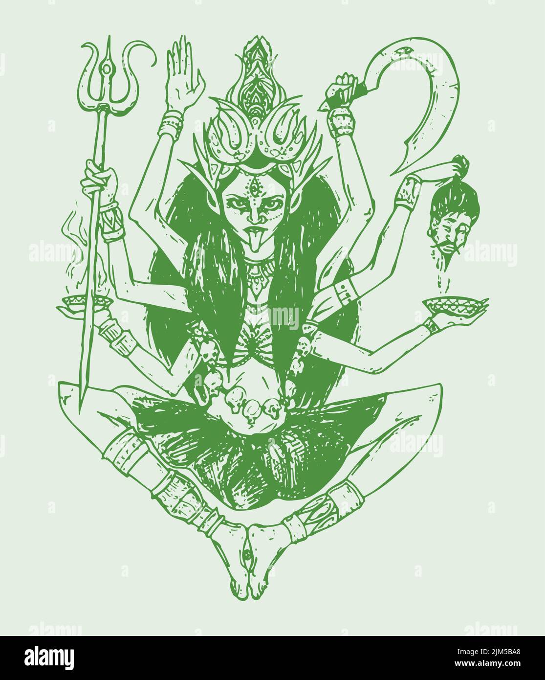 Une illustration de la déesse kali de la religion indienne sur fond vert Illustration de Vecteur