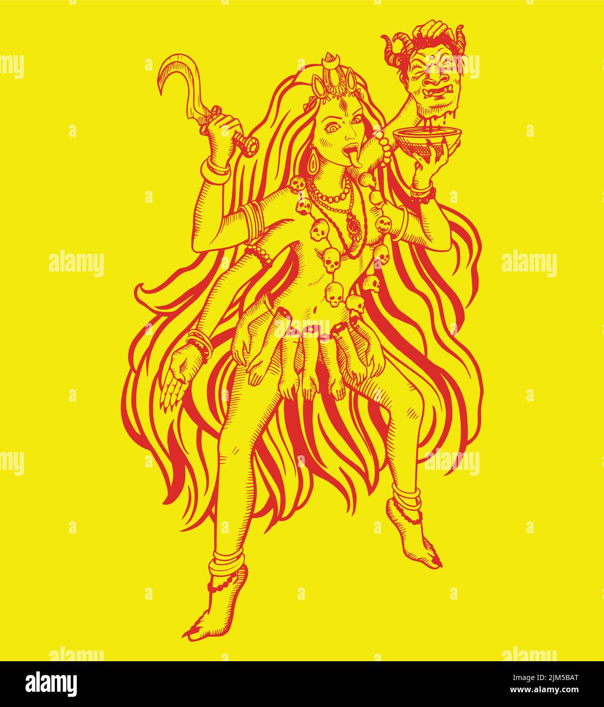 Une illustration de la déesse kali de la religion indienne sur fond jaune Illustration de Vecteur