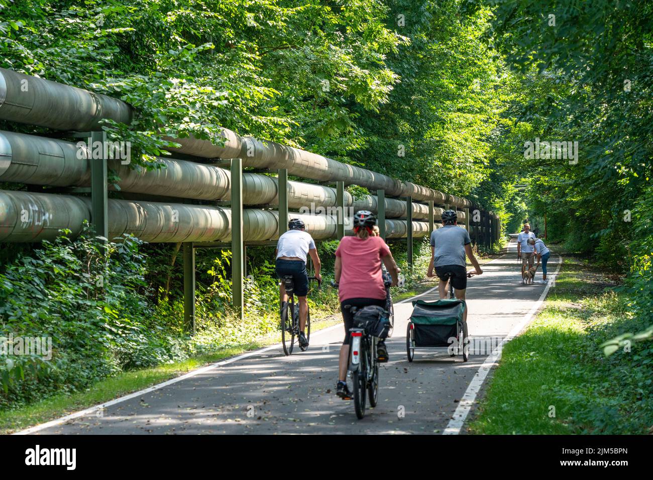 Vélo dans la région de Ruhr, Lothringentrasse, au nord de Bochum, Bochum-Grumme, ancienne ligne de chemin de fer, en grande partie le long des pipelines de chauffage de district, conn Banque D'Images