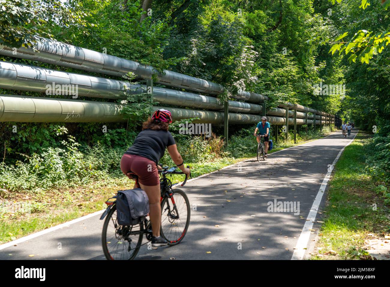 Vélo dans la région de Ruhr, Lothringentrasse, au nord de Bochum, Bochum-Grumme, ancienne ligne de chemin de fer, en grande partie le long des pipelines de chauffage de district, conn Banque D'Images