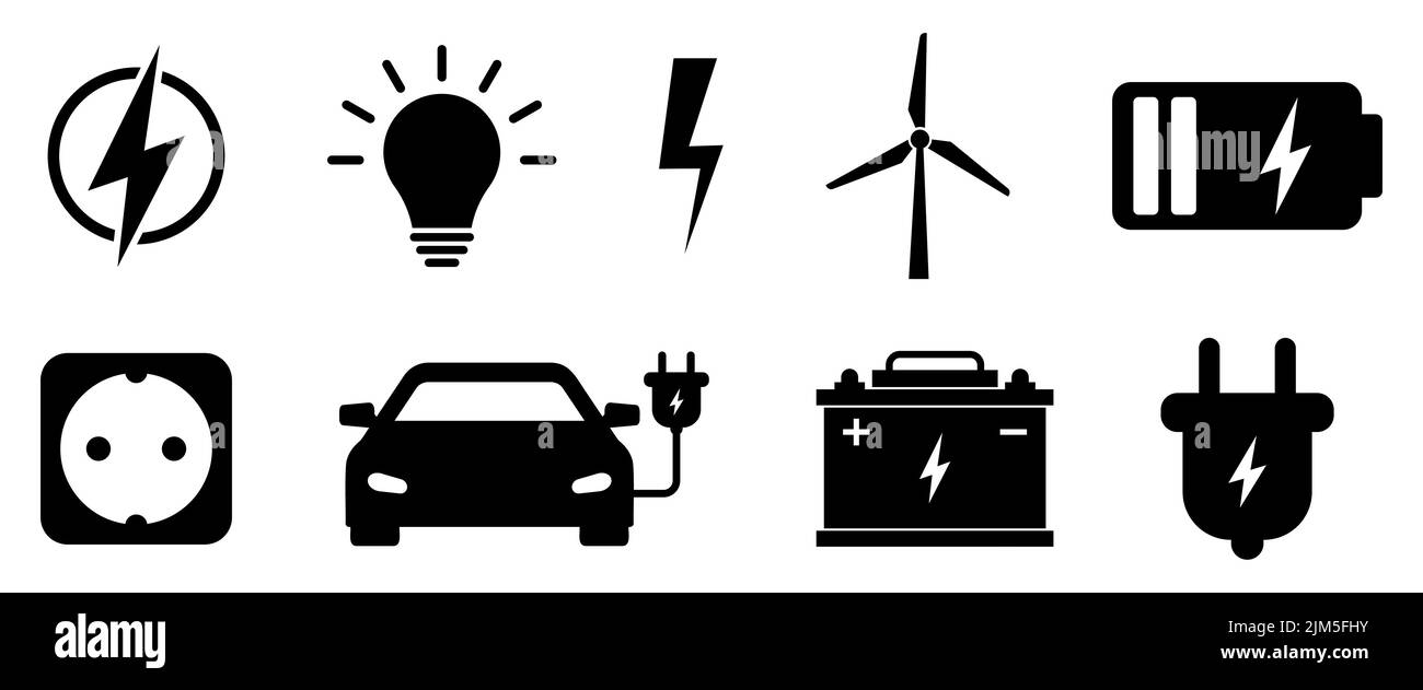 Jeu d'icônes d'électricité. Collection de symboles liés à l'alimentation. Illustration vectorielle isolée sur fond blanc Illustration de Vecteur