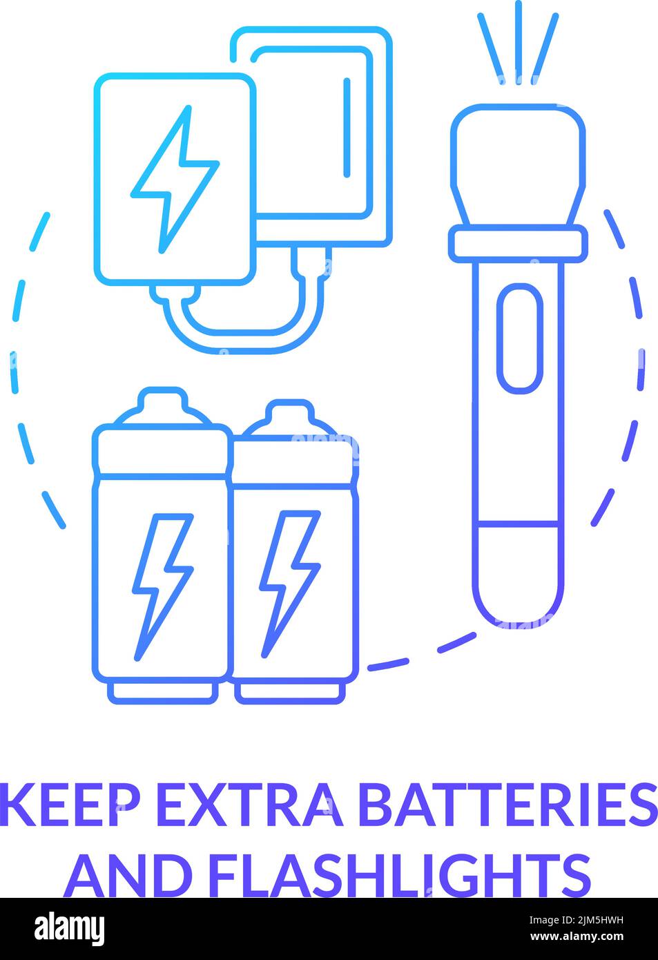 Conservez des piles et des lampes de poche supplémentaires, icône de concept de dégradé bleu Illustration de Vecteur