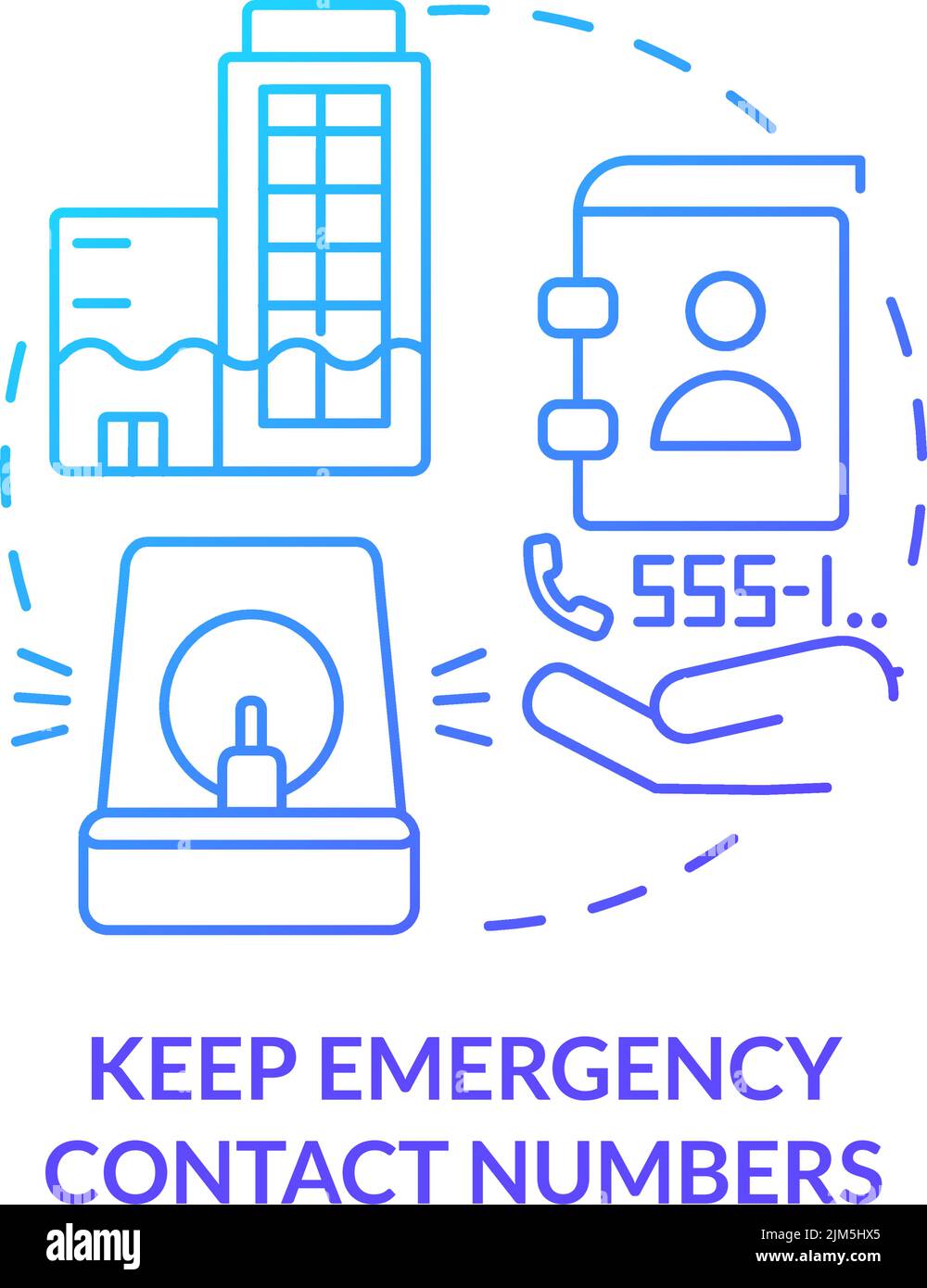 Conserver les numéros de contact d'urgence icône de concept de gradient bleu Illustration de Vecteur
