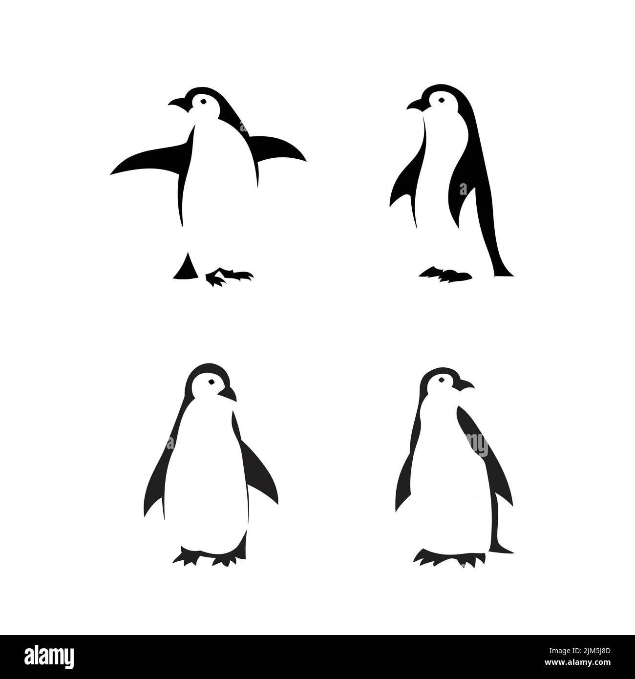 L'illustration vectorielle de quatre pingouins dans différentes poses isolées sur fond blanc. Illustration de Vecteur