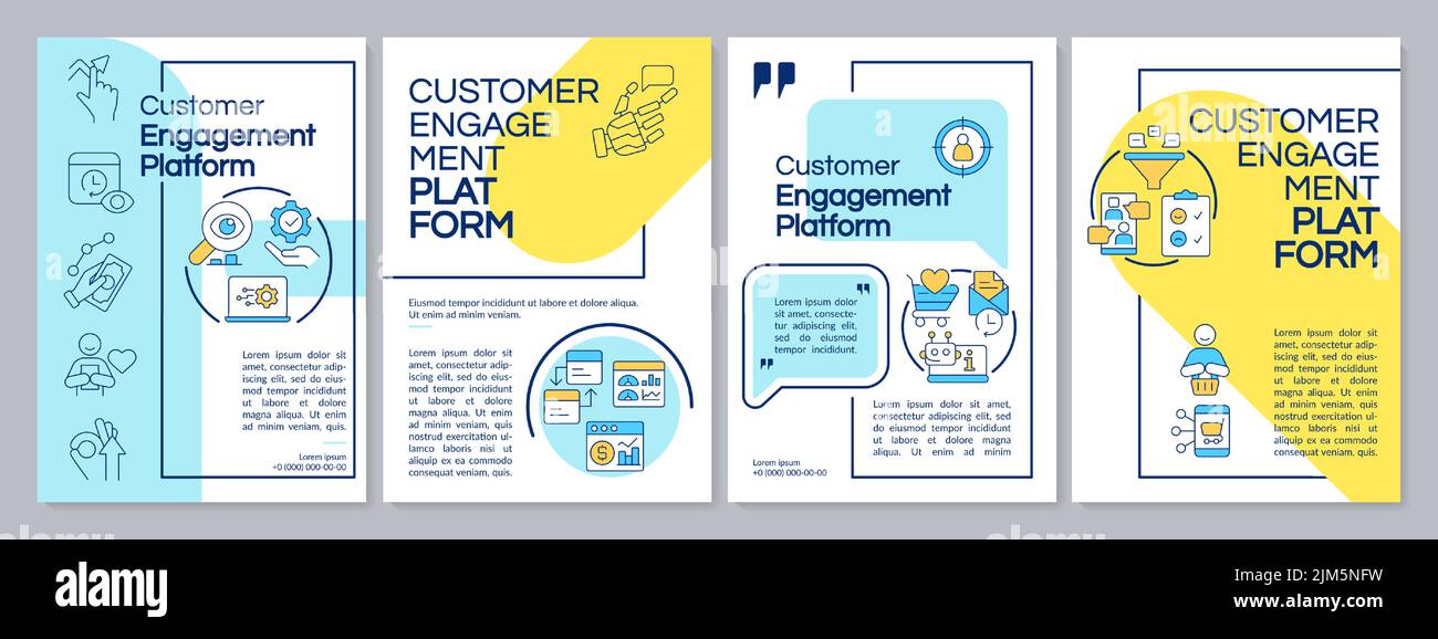 Modèle de brochure bleu et jaune de la plateforme d'engagement client Illustration de Vecteur