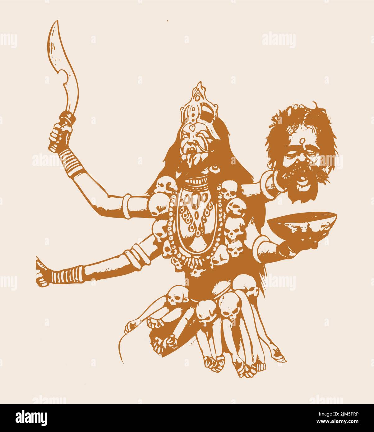 Une illustration de la déesse kali de la religion indienne sur fond orange Illustration de Vecteur
