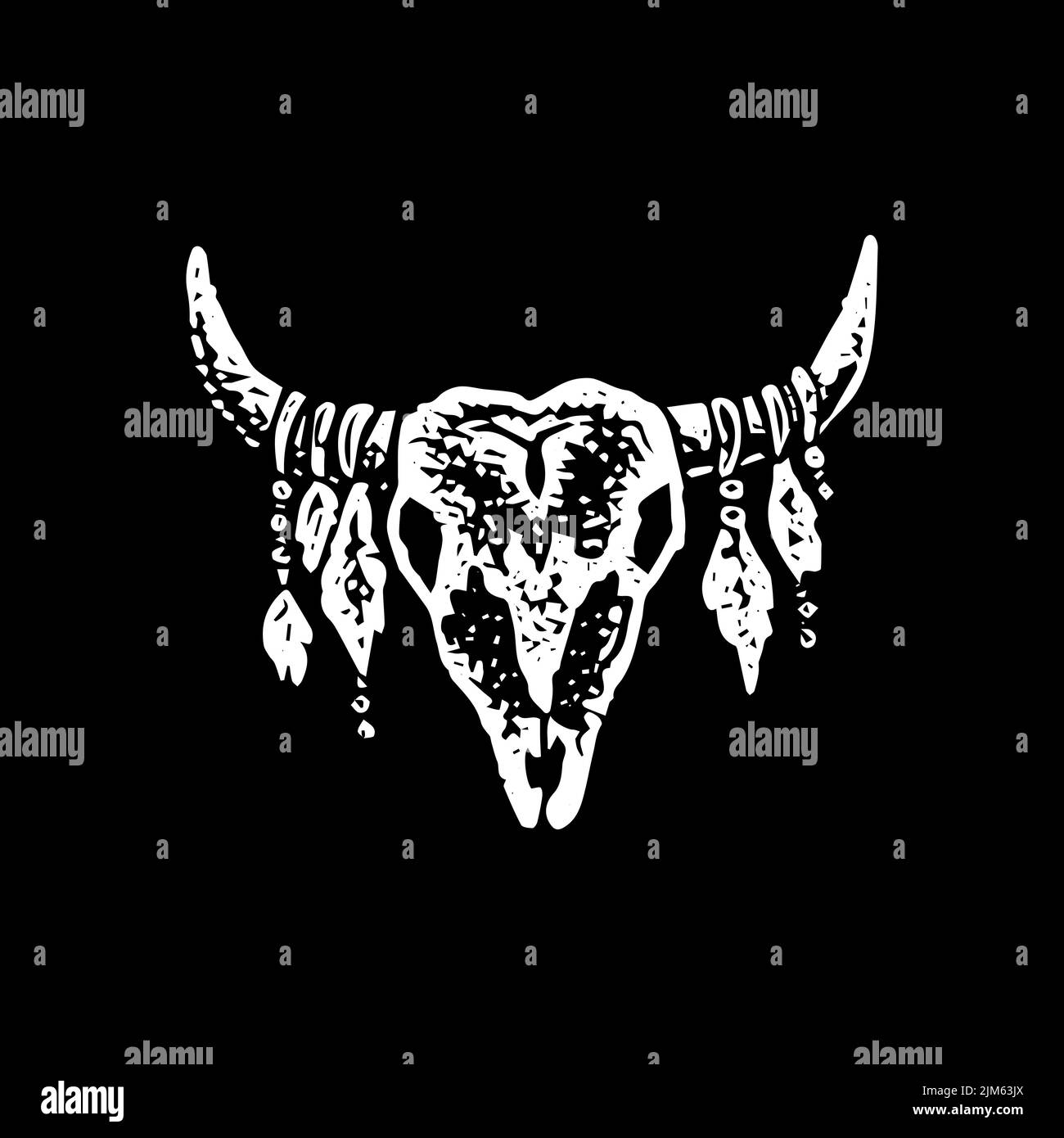 Crâne de Buffalo Dotwork noir. Illustration vectorielle d'objets dessinés à la main. Illustration de Vecteur