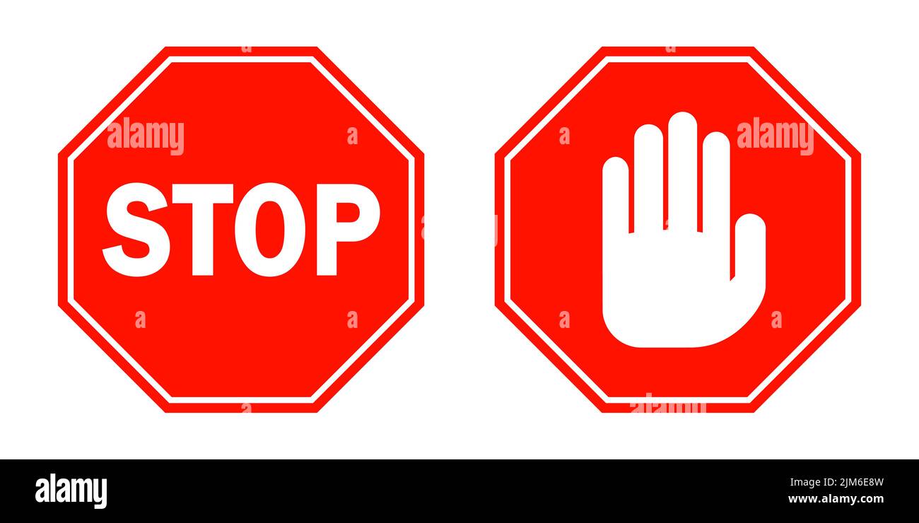 Panneaux D'ARRÊT de conception plate. Illustration vectorielle. Panneaux d'arrêt rouges isolés sur fond blanc Illustration de Vecteur
