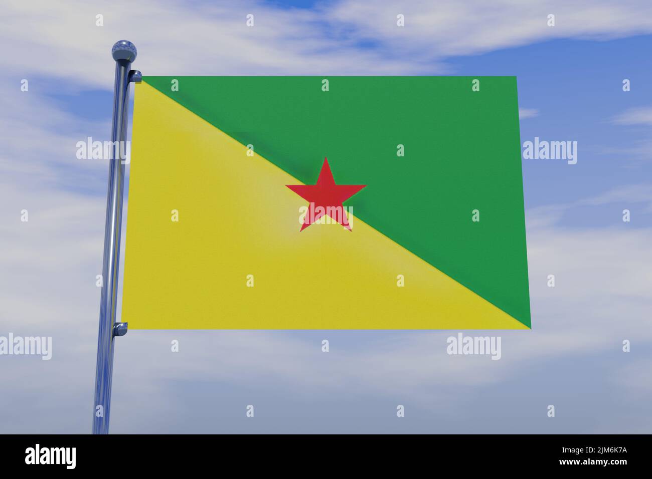 Une illustration en 3D du drapeau de la Guyane française avec un mât de ...