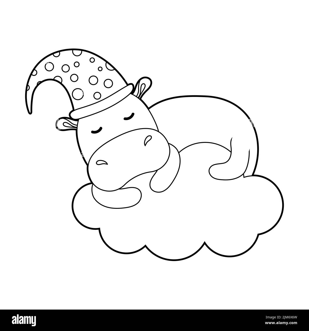 Livre de coloriage pour enfants. Dessinez un joli dessin animé mignonne hippo dormant sur un nuage basé. Vecteur Illustration de Vecteur
