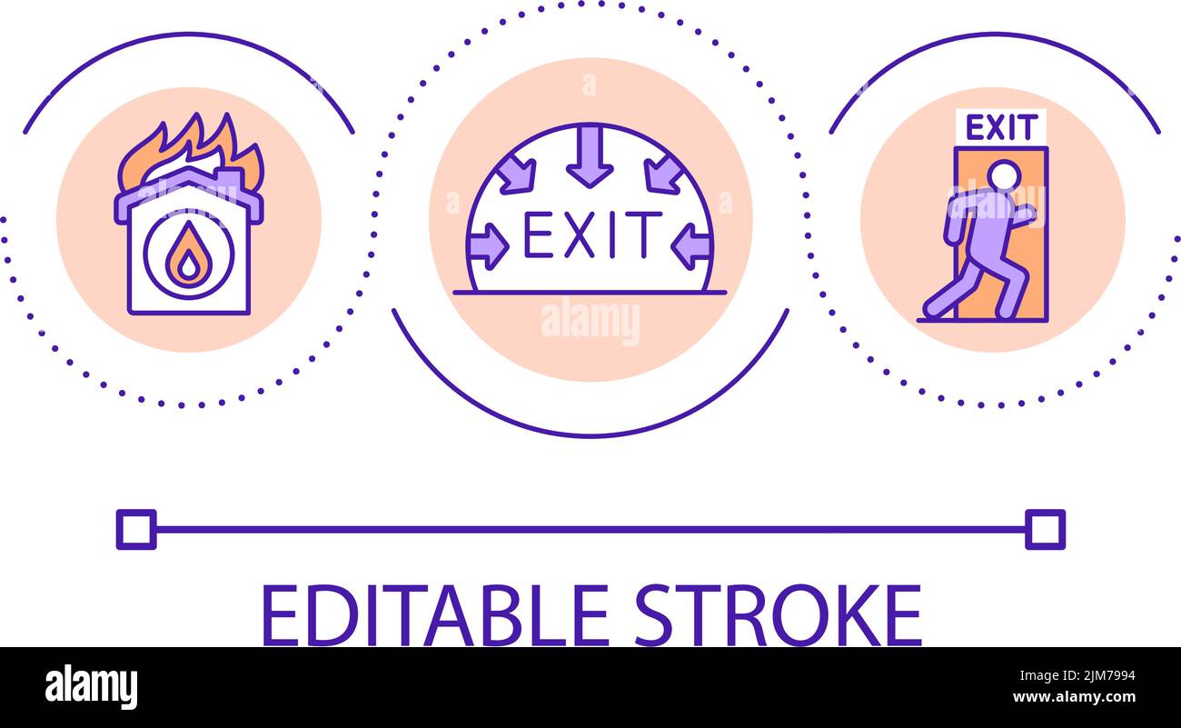 Icône de concept d'évacuation d'urgence en cas d'incendie dans une boucle de bâtiment Illustration de Vecteur