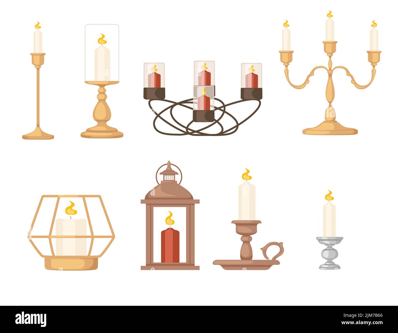 Ensemble de bougies en chandeliers stand design vintage illustration vectorielle isolée sur fond blanc Illustration de Vecteur