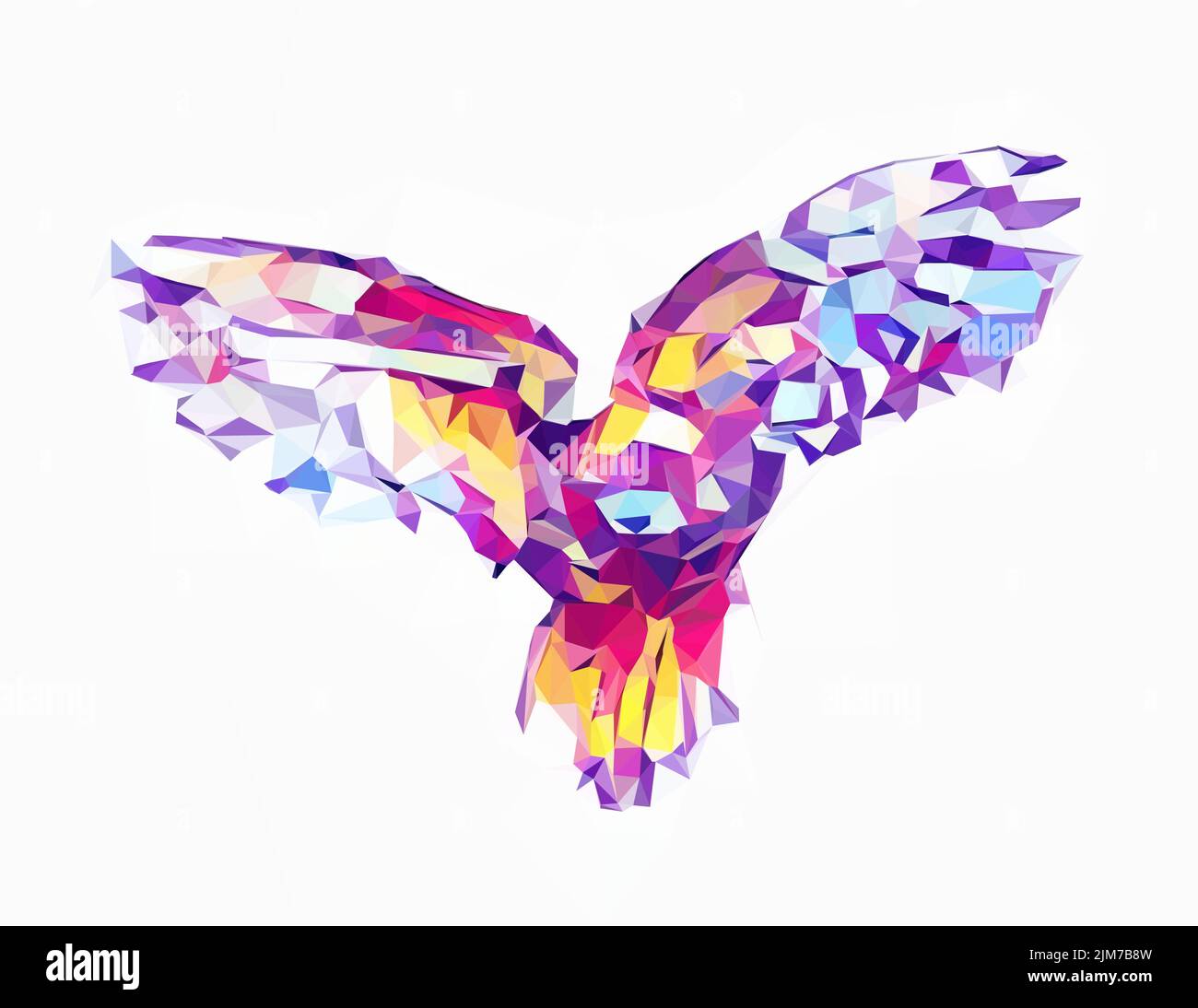 Illustration basse de style poly d'un hibou bleu pastel sur fond blanc Illustration de Vecteur