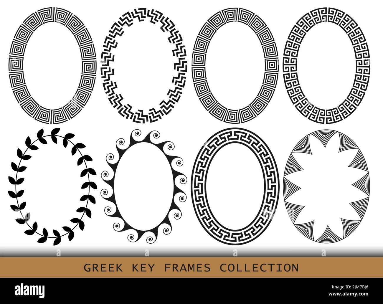 Anciens motifs de cadres ovales grecs, ensemble de frontières antiques de la Grèce Illustration de Vecteur