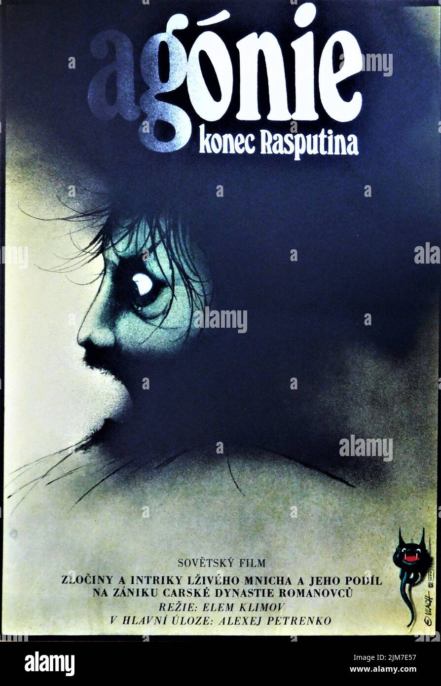 Affiche tchèque pour ALEKSEY PETRENKO dans AGONIYA / AGONIE - KONEC RASPOUTINE 1981 réalisateur ELEM KLIMOV Mosfilm Banque D'Images