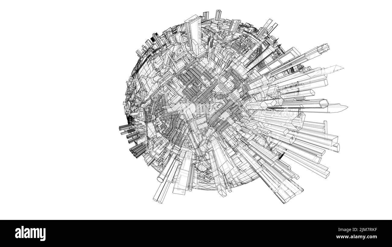 Ville sur petite planète. Rendu vectoriel de 3D Illustration de Vecteur