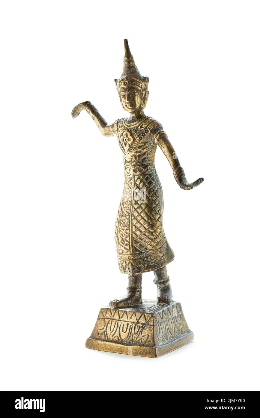 Statuette en bronze d'un danseur thaïlandais isolé sur fond blanc Banque D'Images